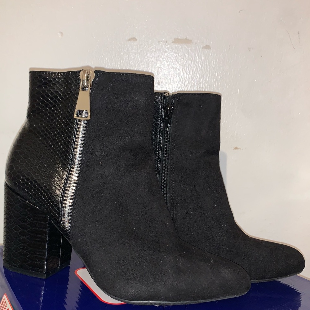 Black suede heeled booties